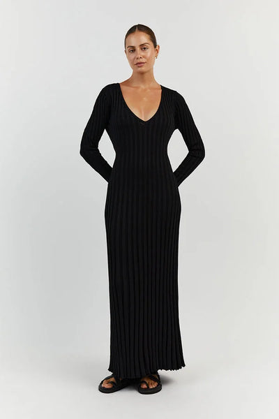 Yulenis™️ V-Neck Sleeved Knit Midi Dress