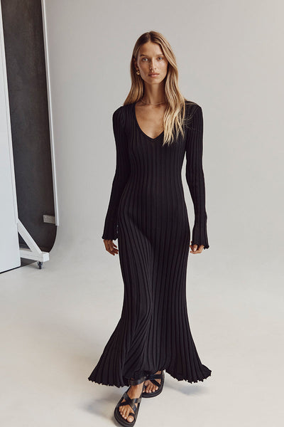 Yulenis™️ V-Neck Sleeved Knit Midi Dress